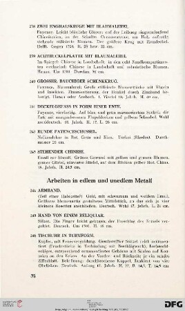 Arbeiten in edlem und unedlem Metall (Nr. 244-252)
