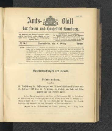 No.54, Sonnabend, den 8. März 1919