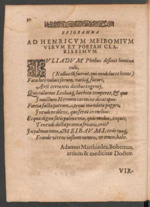 Epigramm Ad Henricum Meibomium ...