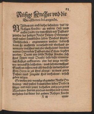Reisige Knechte und die Dienstboten belangende.