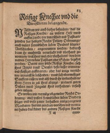 Reisige Knechte und die Dienstboten belangende.