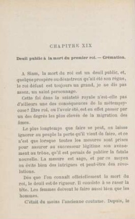 Chapitre XIX. Deuil public à la mort du premier roi. - Crémation