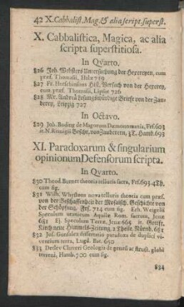 XI. Paradoxarum & singularium opinionum Defensorum scripta