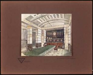 Innenraum: Perspektivische Innenansicht (aus: Moderne Bauformen. Fassaden, Interieurs, Details im Verein mit R. Beauclair, hrsg.v. M.J. Gradl, Bd. 3, 1904)