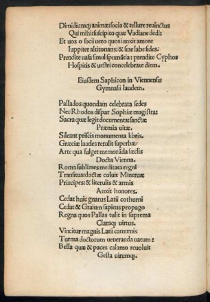 Eiusdem Saphicon in Viennensis Gymnasii laudem.