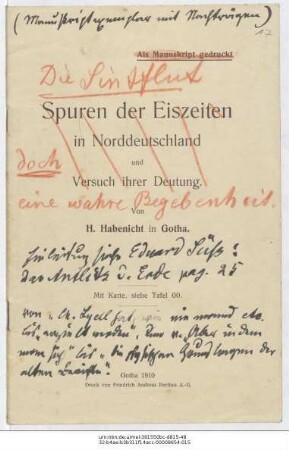 Spuren der Eiszeiten in Norddeutschland und Versuch ihrer Deutung