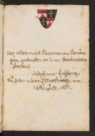 Schenkungsvermerk mit Wappen