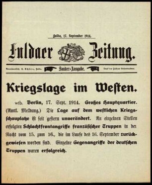 Ausgabe vom Donnerstag, den 17. September 1914.