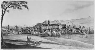 Ansicht von Lockwitz : Das Dorf Lockwitz mit Umgebung. Druck von Römmler & Jonas, nach Wasserfarbenbild von Goebel, 1794