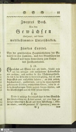 Zweytes Buch. Von den Gewächsen überhaupt, und deren wohlbestimmten Unterschieden