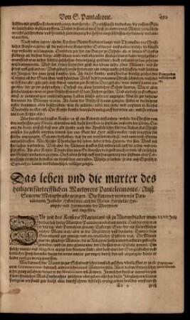 Das leben und die marter des heiligen ... Martyrers Panteleemonis/ ...
