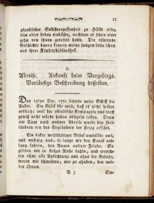 2. Abreise. Ankunft beim Vorgebirge. Vorläufige Beschreibung desselben