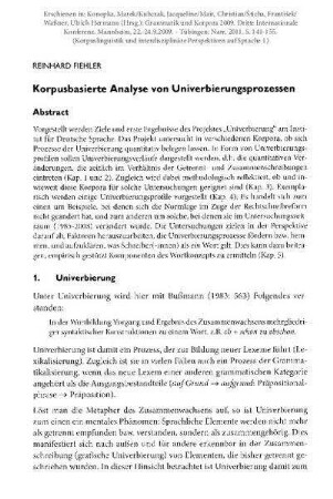 Korpusbasierte Analyse von Univerbierungsprozessen