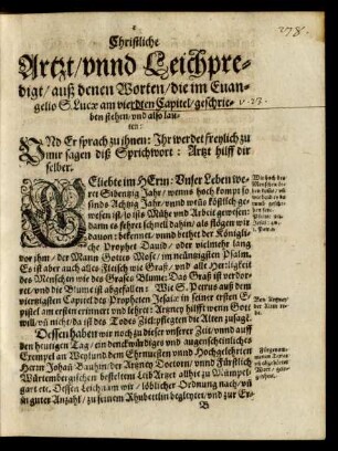 [Textus] ... /auß denen Worten/ die im Evangelio S. Lucae m vierdten Capitel/ geschrieben stehen und also lauten: