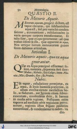 Quaestio II. De Meteoris Aqueis.