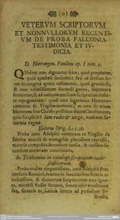 Veterum Scriptorum Et Nonnullorum Recentium De Proba Falconia Testimonia Et Iudicia