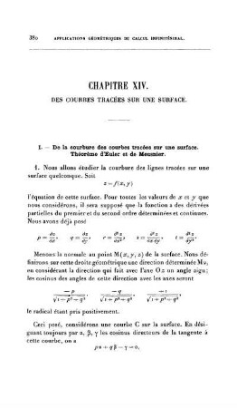 Chapitre XIV. Des Courbes Tracées sur une Surface.