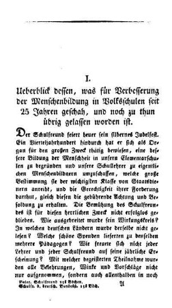 Ueberblick dessen, was für Verbesserung der Menschenbildung in Volksschulen seit 25 Jahren geschah, und noch zu thun übrig gelassen worden ist