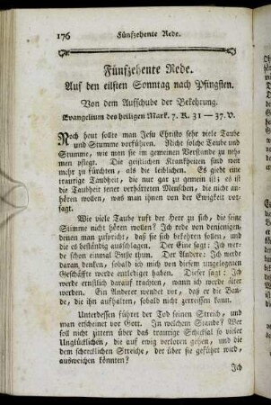 Fünfzehente Rede. Auf den eilften Sonntag nach Pfingsten.