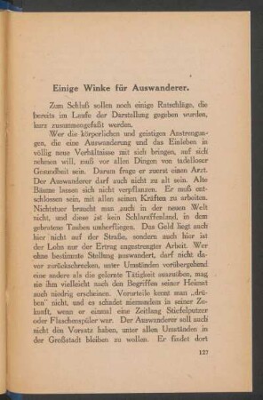 Einige Winke für Auswanderer.