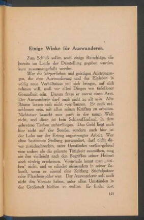Einige Winke für Auswanderer.