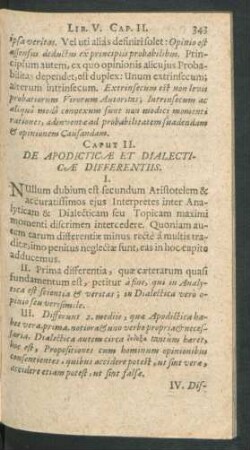 Caput II. De Apodicticae Et Dialecticae Differentiis.