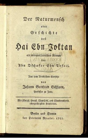 Der Naturmensch oder Geschichte des Hai Ebn Joktan