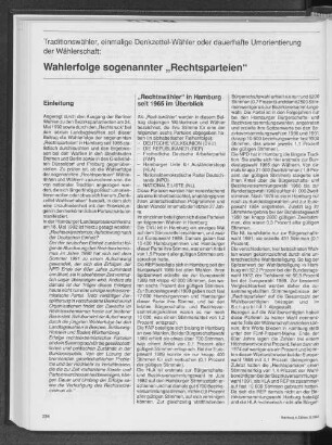 Wahlerfolge sogenanter "Rechtsparteien" : Traditionswähler, einmalige Denkzettel-Wähler oder dauerhafte Umorientierung der Wählerschaft