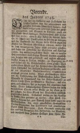 Vorrede des Jahres 1748.
