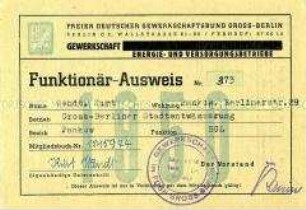 Funktionärs-Ausweis des FDGB