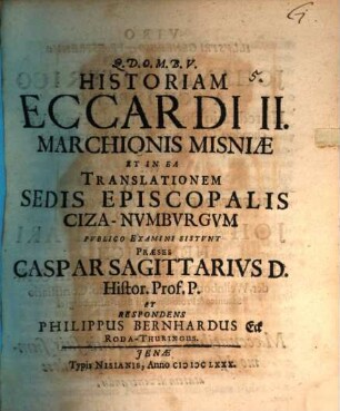 Historiam Eccardi II. marchionis Misniae et in ea translationem sedis episcopalis Ciza-Numburgum