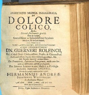 Dissertatio Medica Inauguralis, De Dolore Colico