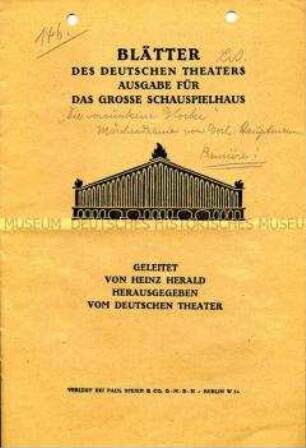 Programmheft des Schauspielhauses zur Premiere des Stückes "Die versunkene Glocke" von Gerhart Hauptmann