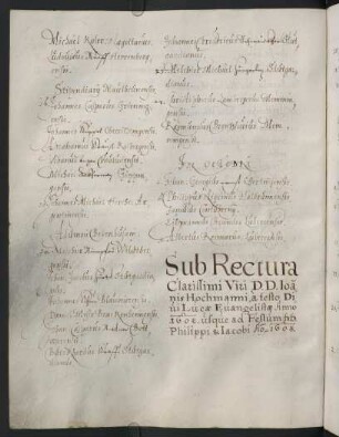 Winterhalbjahr 1602/1603. Rektorat Johann Hochmann