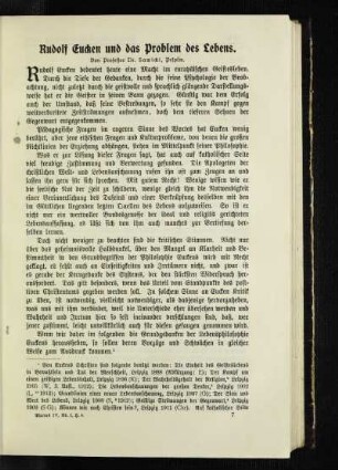 Rudolf Eucken und das Problem des Lebens