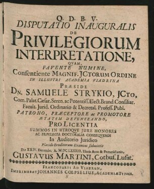 Disputatio Inauguralis De Privilegiorum Interpretatione
