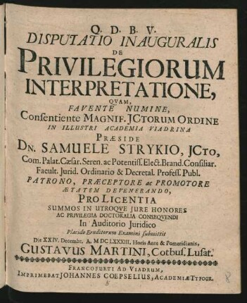 Disputatio Inauguralis De Privilegiorum Interpretatione
