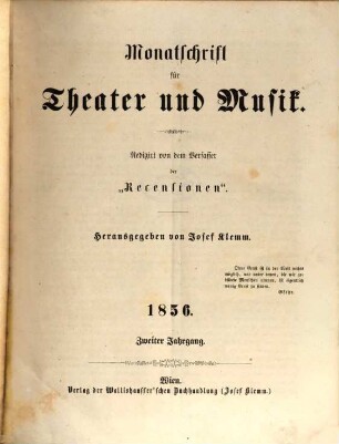 Monatschrift für Theater und Musik. 2. 1856