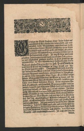 [Als Der Hoch-Edle/ Veste/ Hochweise und Hochgelahrte Herr/ Hr. Johann Paul Günther/ ...]