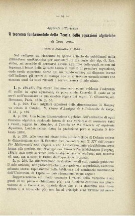 Il teorema fondametale della Teoria delle equazioni algebriche.