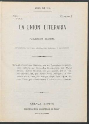 Número I, Abril de 1893