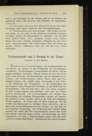 Perikostunde zum 1. Sonntag in der Fasten : Lehrprobe