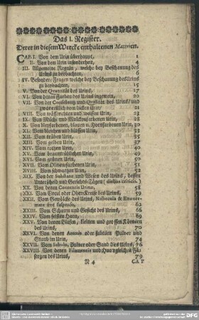 Das I. Register. Derer in diesem Wercke enthaltenen Materien