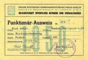 Funktionärs-Ausweis des FDGB
