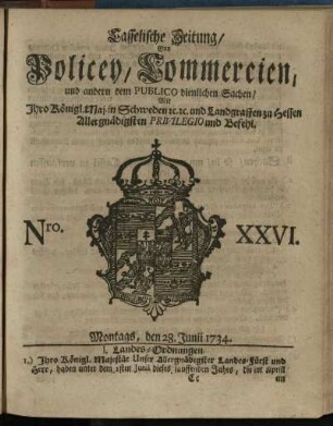 Nro. XXVI, Montags, den 28. Junii 1734