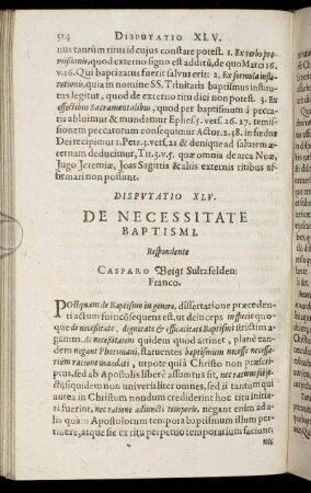 Disputatio XLV. De Necessitate Baptismi