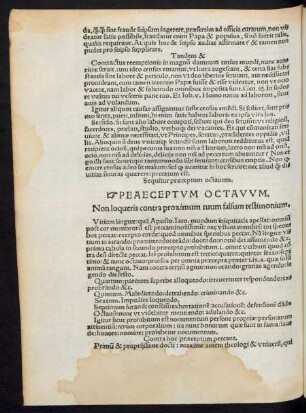 Praeceptum Octavum. Non loqueris contra proximum tuum falsum testimonium.