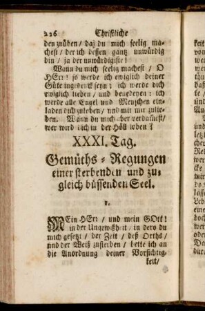 XXXI. Tag. Gemüths-Regungen einer sterbenden und zugleich büssenden Seel.