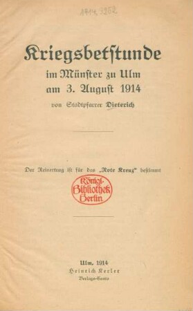 Kriegsbetstunde im Münster zu Ulm am 3. August 1914