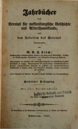 Jahrbücher des Vereins für Mecklenburgische Geschichte und Altertumskunde. 7, 7. 1842